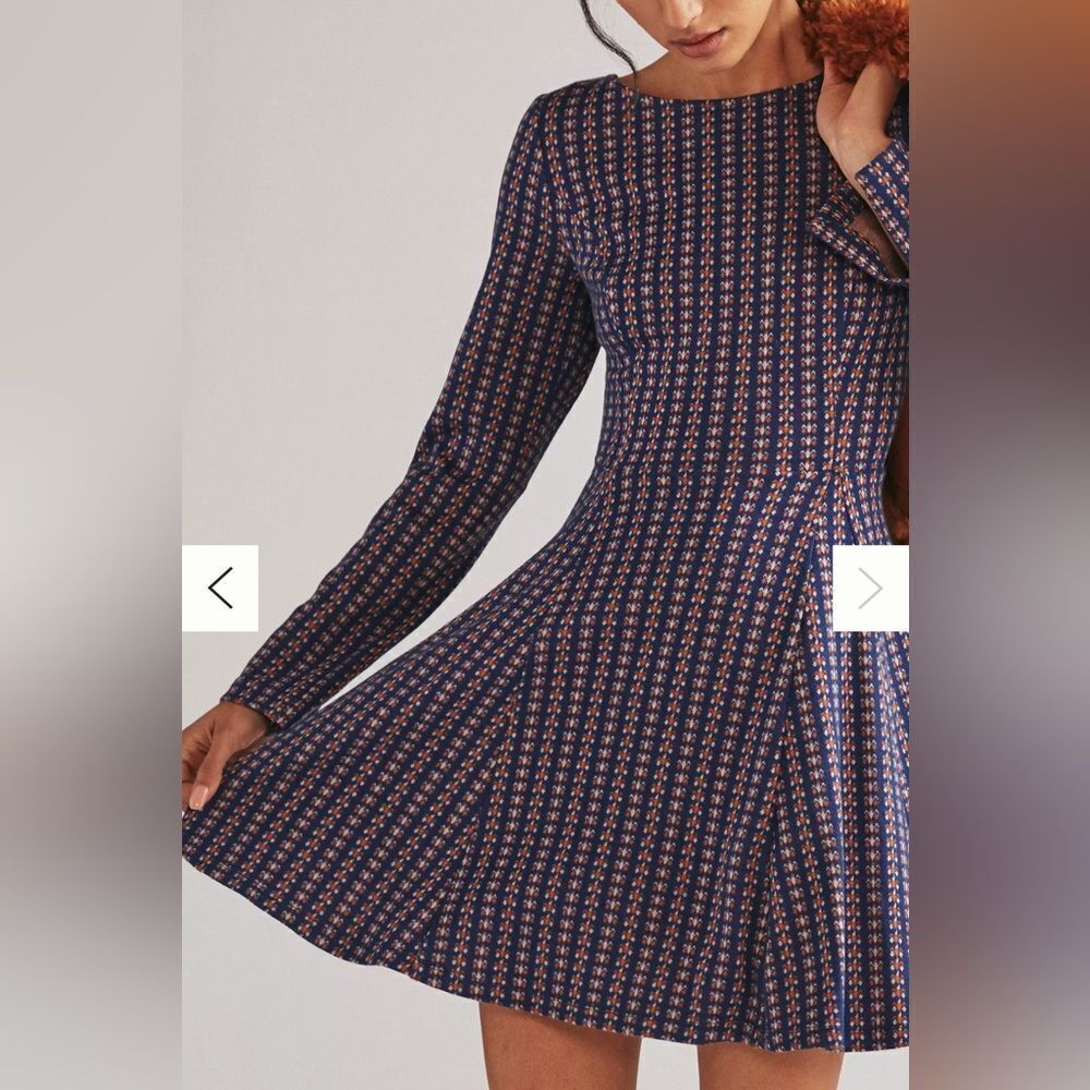 Anthropology Jacquard A-Line Sweater Mini Dress Size Large - Picture 2 of 13